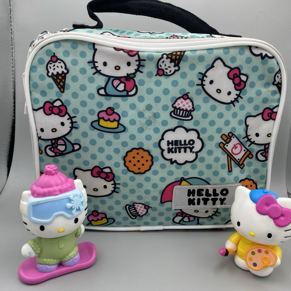Hello Kitty Lunch Bag Insulated All Over Print w 2 Figures Back To School Bundle